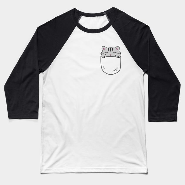 Grey Tabby Cat Inside A Pocket Baseball T-Shirt by Purrfect